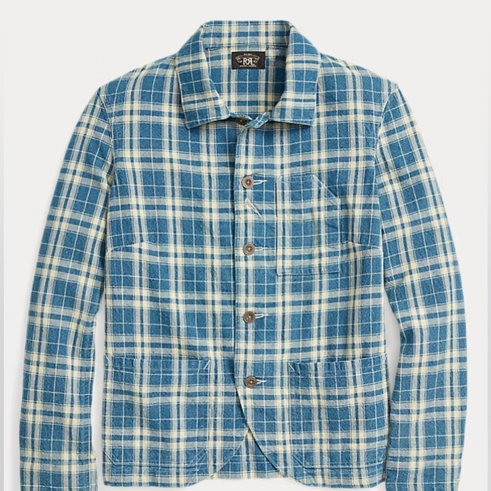 RRL Double RL Plaid Indigo Cotton-Linen Shirt Jacket